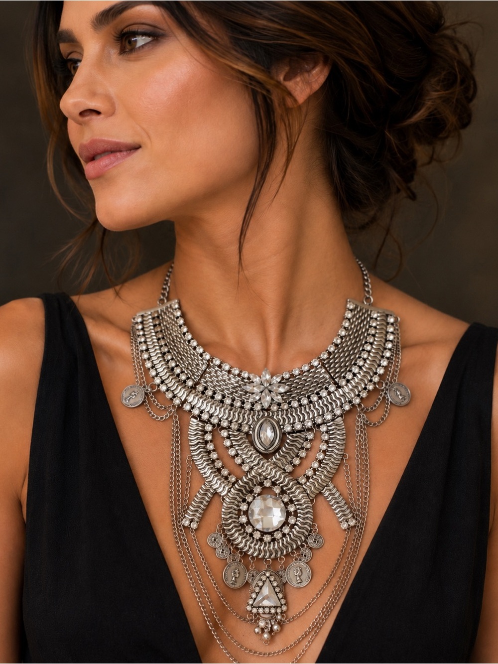 Statement Silver Bib Necklace - Women Jewelry